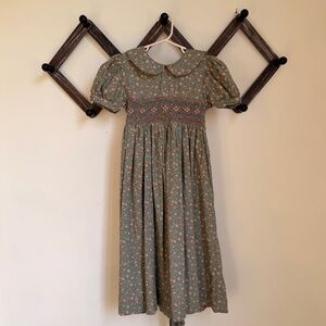 Strasburg Vintage Green Floral Smocked Dress with Peter Pan Collar